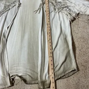 Lawman Western Boho Fringe Cardigan Women XL Khaki Rhinestone Ombre Open Front thumbnail 4