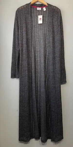 LAVA Size Large Gray Lightweight Pointelle Long Minimalist Duster Cardigan thumbnail 1