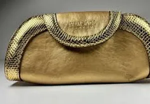 vintage Versace Parfums gold cosmetic clutch bag makeup metallic snakeskin thumbnail 1