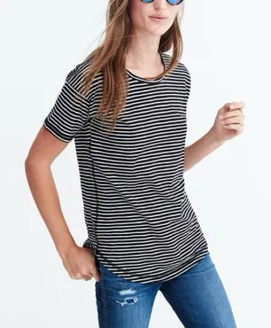 🖤Madewell Black and White Striped Fitted Short Sleeve T-Shirt thumbnail 1
