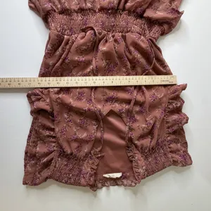Entro Mauve Floral Smocked Mini Dress Tiered Cottage Boho Romantic Feminine thumbnail 11