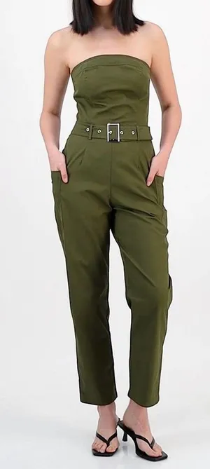 NWT Bar III Strapless Belted Utility Jumpsuit Olive Green Size Small thumbnail 1