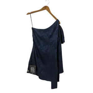Lulus Jayda Navy Satin Jacquard One-Shoulder Sash Mini Dress size L NWT thumbnail 3