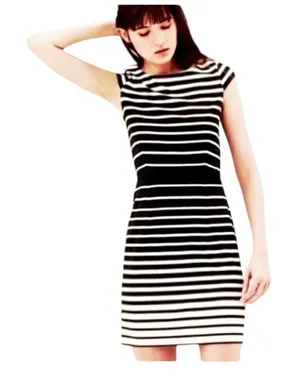 Womens Ann Taylor Loft Black & White Chic Sheath Dress - Sz 0 Petite 0P thumbnail 1
