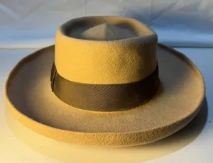 Derringer Unisex Vintage Felt Hat No Size Wool Blend Beige Brown Belt Halloween thumbnail 1