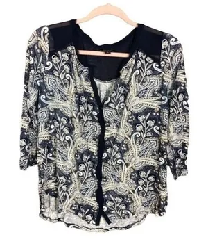 Lucky brand‎ top women's small Paisley Print Boho Multicolored 3/4 Sleeves thumbnail 1