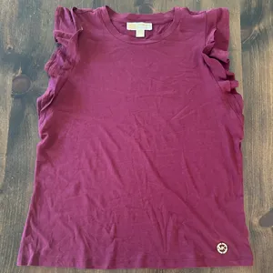 Michael Kors Ruffle Sleeve Top Medium Burgundy Gold Logo Tank Summer Casual thumbnail 1