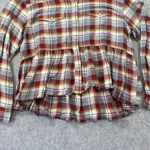 Lucky Brand Plaid Western Pearl Snap Peplum Shirt Red Blue Yellow Rodeo Festival thumbnail 5