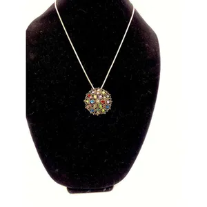 Silver Jeans Lightly domed colorful rhinestone pendant necklace brushed antique silver thumbnail 8