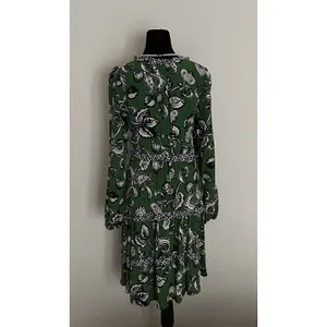 Anthropologie Robin Boho Tiered Ruffled V-Neck Dress Green Motif Size Small thumbnail 3