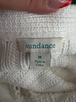 Sundance Women M White Hand Knit Cardigan Sweater 100% Cotton Cable Knit Pockets thumbnail 8
