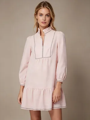 NWT Tuckernuck Bermuda Pink Palmerston Dress sz S Long Sleeve Linen Blend Mini thumbnail 2