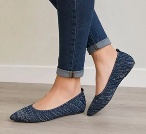 Breifola Knit Pointed Toe Flats Navy White Stretch Ballet Shoes Women's 7 thumbnail 1