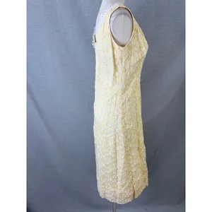 Vintage 1960s Handmade‎ Yellow Lace Overlay Sheath Dress Daisy Trim S thumbnail 11