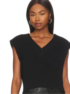 Pistola Bella Sleeveless Shoulder Pad Rib Knit Sweater Vest Minimalist Preppy S thumbnail 1