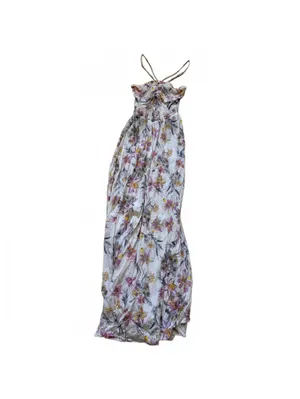Free People One Step Ahead Maxi Dress Floral Smocked Slip Pebble Cream Women XS thumbnail 6