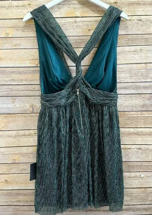 Lulus Dress Women’s Size Medium Teal Metallic Stripe Twist Back Cocktail NWT thumbnail 3