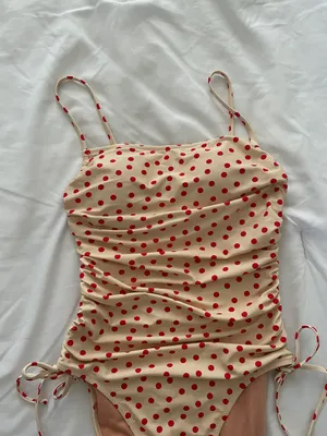 J.Crew Ruched one-piece swimsuit with side ties in red dot print thumbnail 7