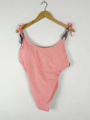 Aerie Scoop Gingham Striped Seersucker Cheeky One Piece Bathing Suit thumbnail 2