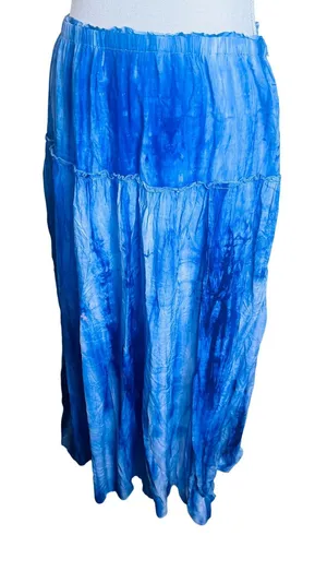 Honey Belle Blue Tie Dye Maxi Skirt Large Boho Tiered Ruffle Peasant thumbnail 1