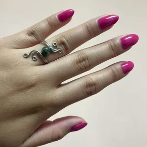 Vintage Inspired Silver Plated Adjustable Ring With Jade Green Gemstone thumbnail 3