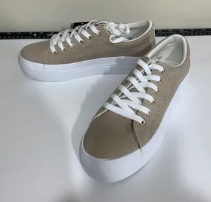 Women's Platform Sneakers Size 7 Beige Faux Leather Lace Up Comfort In Every Ste thumbnail 1