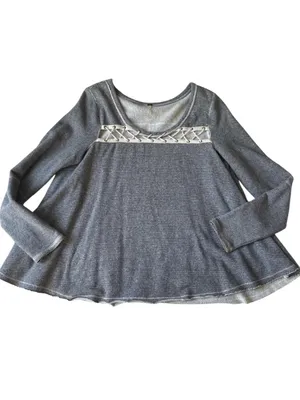 Free People grey and blue striped flowy long sleeve top thumbnail 3