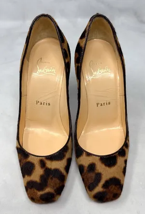 Christian Louboutin Particule 100 Leopard Calf Hair Leather Square Toe Pump Heel thumbnail 1
