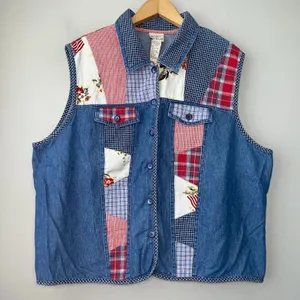 Vintage Koret Blues Plus Size 20W Patchwork Denim Vest Country Teacher Grandma thumbnail 1