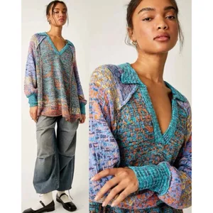 Free People Bohemian Seasons Of Sun Oversized Tunic Sweater Dress XL 70s Fall thumbnail 2
