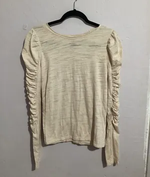 Free People We The Free Shirt Womens Medium Natasha Long Sleeve Ruched Beige thumbnail 1