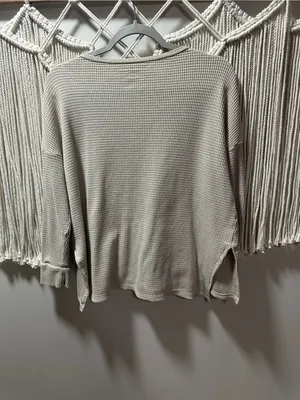 American Eagle Outfitters Beige Waffle Knit Long Sleeve Tee thumbnail 5