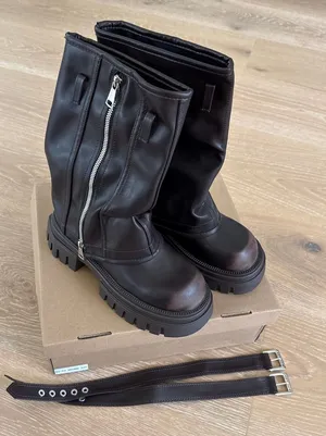 Asylum Boots Knee High Platform Fold Over Chunky Size EU39 Brown Silver thumbnail 1