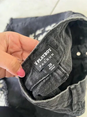 Playboy X Pacsun Black Denim Logo Frayed Hem Jean Shorts Size 28 thumbnail 3