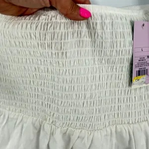 Wild Fable White Smocked Waist Side Slit Midi Skirt‎ Womens size L NWT thumbnail 3