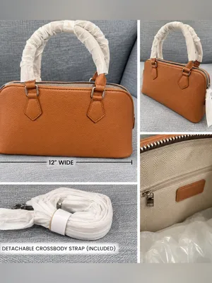 Classic Tan vegan Leatherette Women's Satchel with Detachable Crossbody Strap thumbnail 2