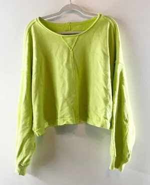 Aerie Scoopneck Long Sleeve Overszied Crop Sweatshirt Neon Green XL thumbnail 1