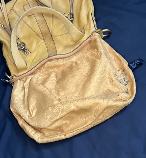 Fossil Mustard Yellow Double Strap Distressed Leather Satchel Purse thumbnail 6