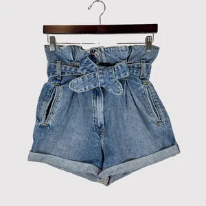 Re/Done Womens Shorts Blue The Attico Denim High Rise Paper Bag Size 26 thumbnail 2