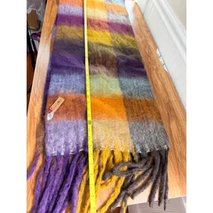 NWT Natural Life Oversized Brushed Plaid Blanket Scarf Purple Mustard Orange OS thumbnail 6