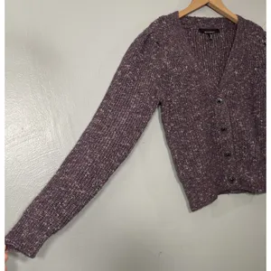 White House | Black Market Purple Cardigan Size Small Chunky Marled Cropped Sweater Knit Wool Blend thumbnail 2