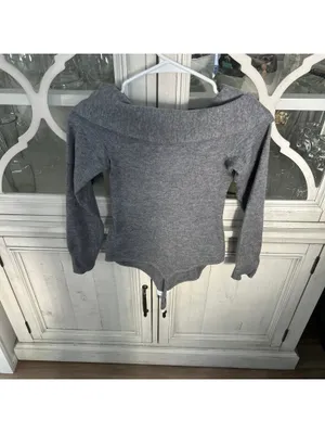 Express Women's Gray Off Shoulder Long Sleeve Bodysuit S Coquette Romantic thumbnail 3