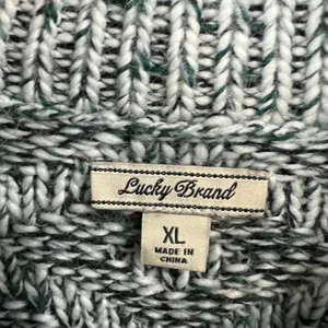 Lucky Brand Sweater Women's XL Green White Cowl Neck Aztec Fringe Wool Blend thumbnail 3