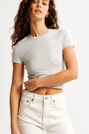 Abercrombie & Fitch A&F Essentials Baby Tee Heathered Grey Size Large thumbnail 1