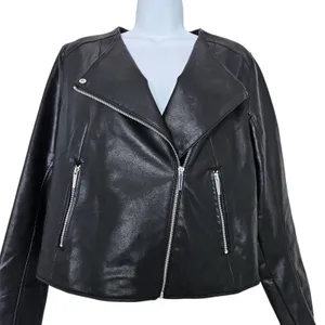 Mango MNG Faux Leather Biker Moto Jacket Womens Medium Black Zip thumbnail 5
