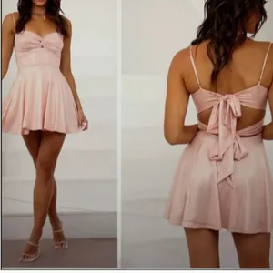 Lucy in the Sky Dress Pink Large Shimmer Sleeveless Tie Back Mini Homecoming thumbnail 2