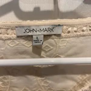 John Mark Cream Eyelet Embroidered Velvet Tunic Top Bell Sleeve Scalloped‎ Hem L thumbnail 4