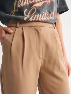 Abercrombie & Fitch High-Waist Wide Leg Pants in Camel Brown thumbnail 4