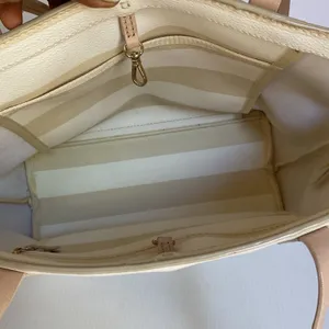 Kate Spade New York Striped Tote Bag Cream Beige Spade Charm Bow Shopper thumbnail 14