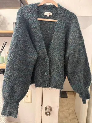Molly Bracken Teal-Blue Bouclé Button Cardigan thumbnail 1